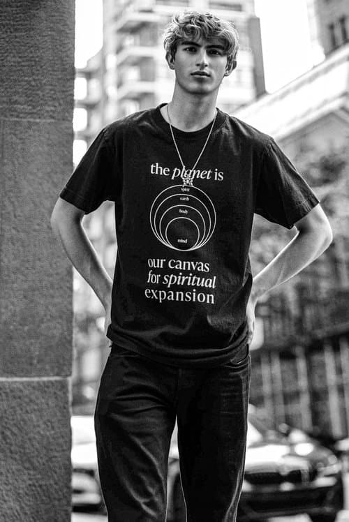 Street-style editorial portrait, black and white